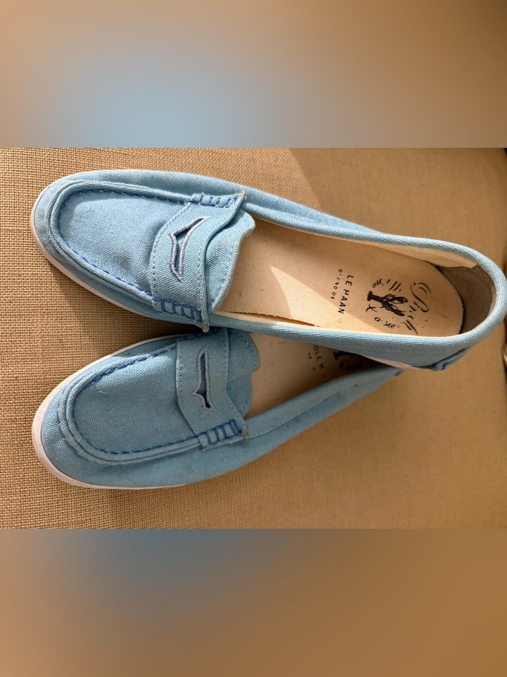 Cole Haan Pinch Canvas Loafers Sky Blue Slip-On Shoes Women’s Size 8B